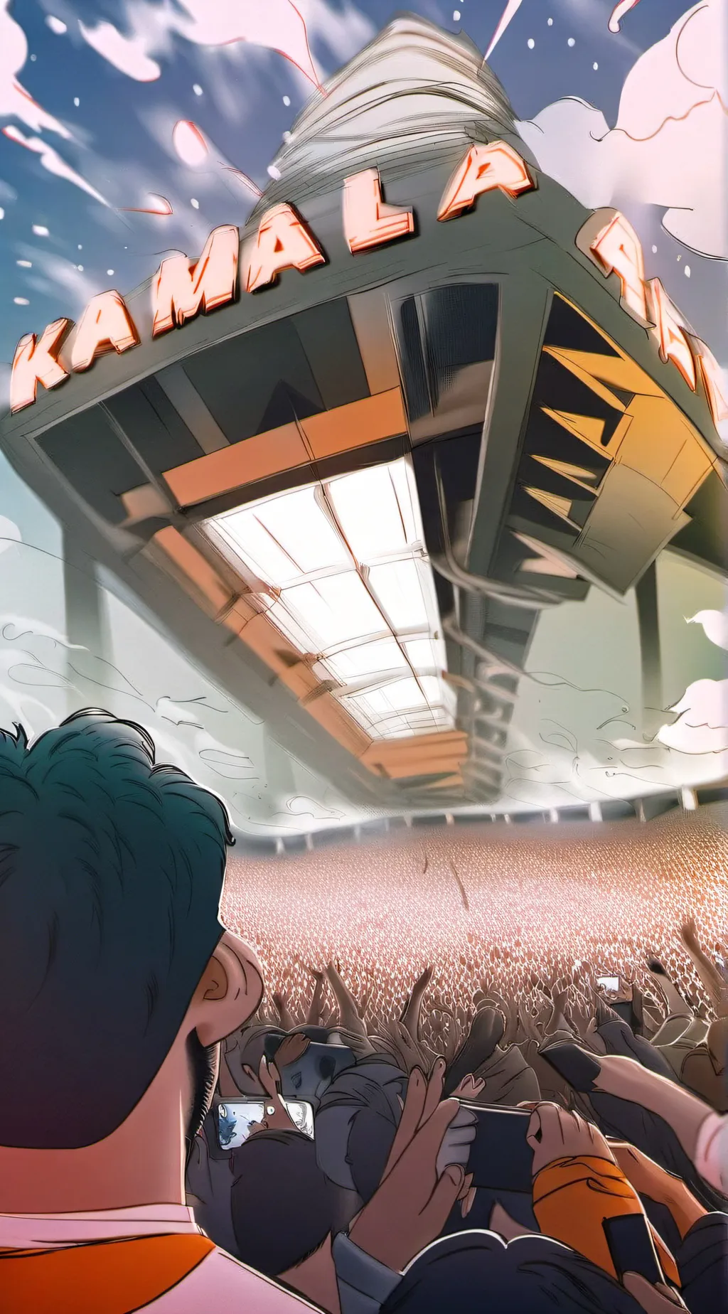 ai character: Kamala rally background