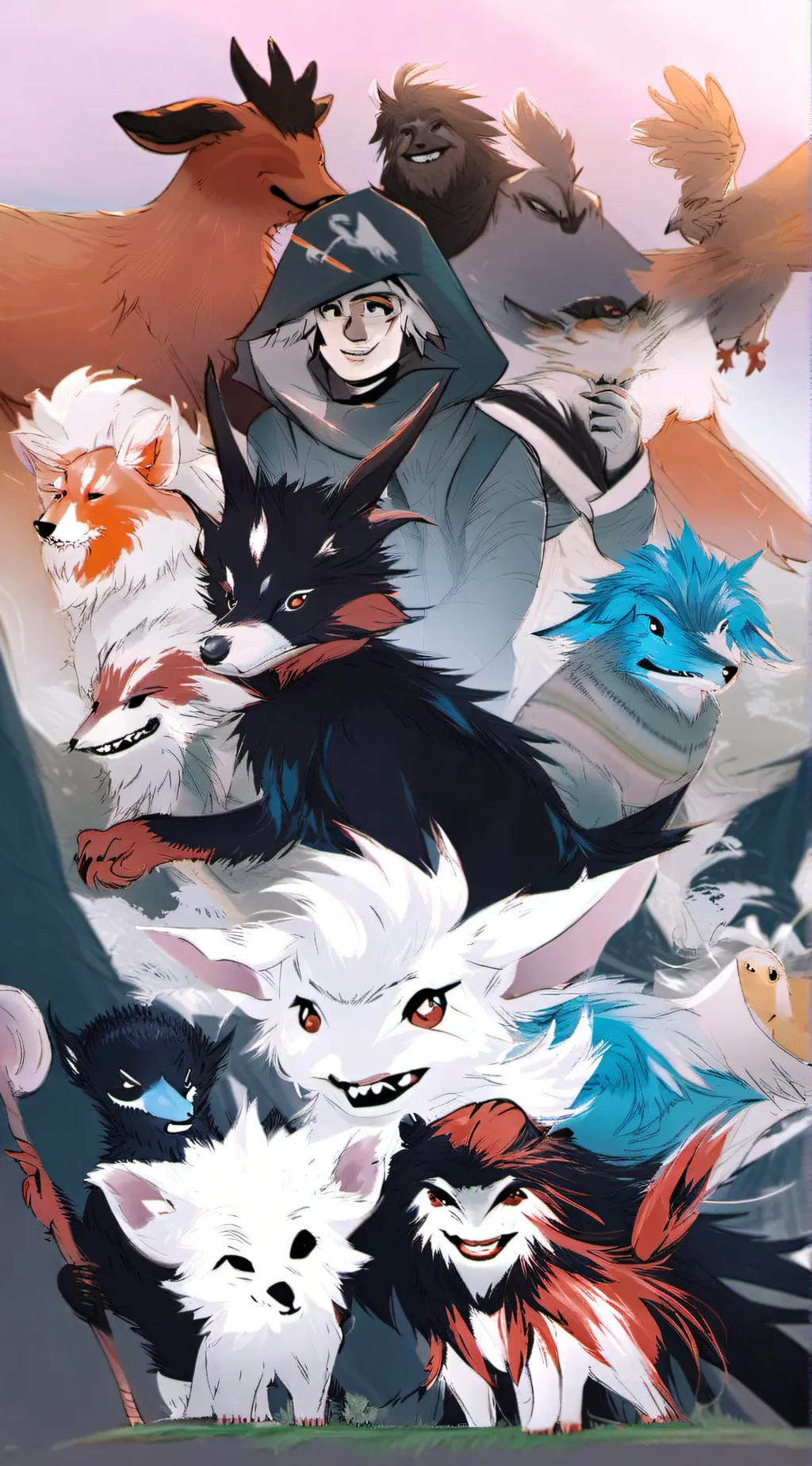 ai character: smiling critters background