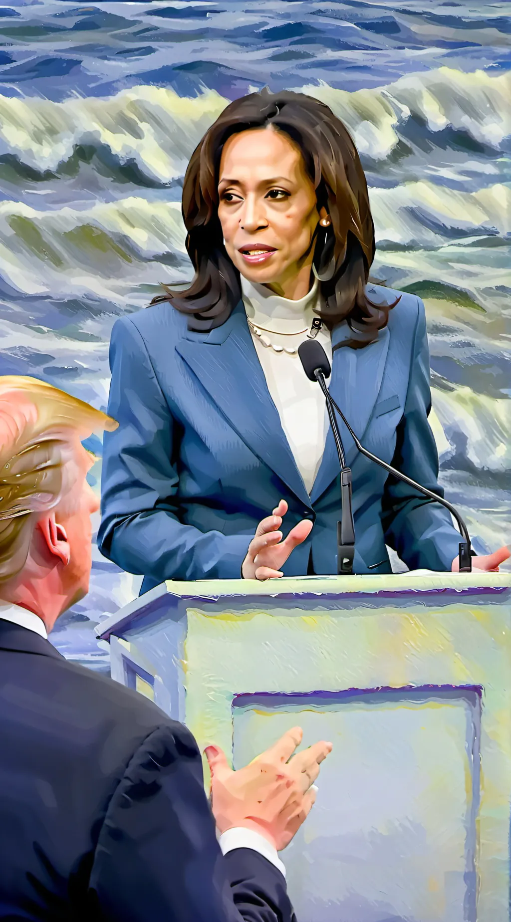 ai character: Kamala Harris  background