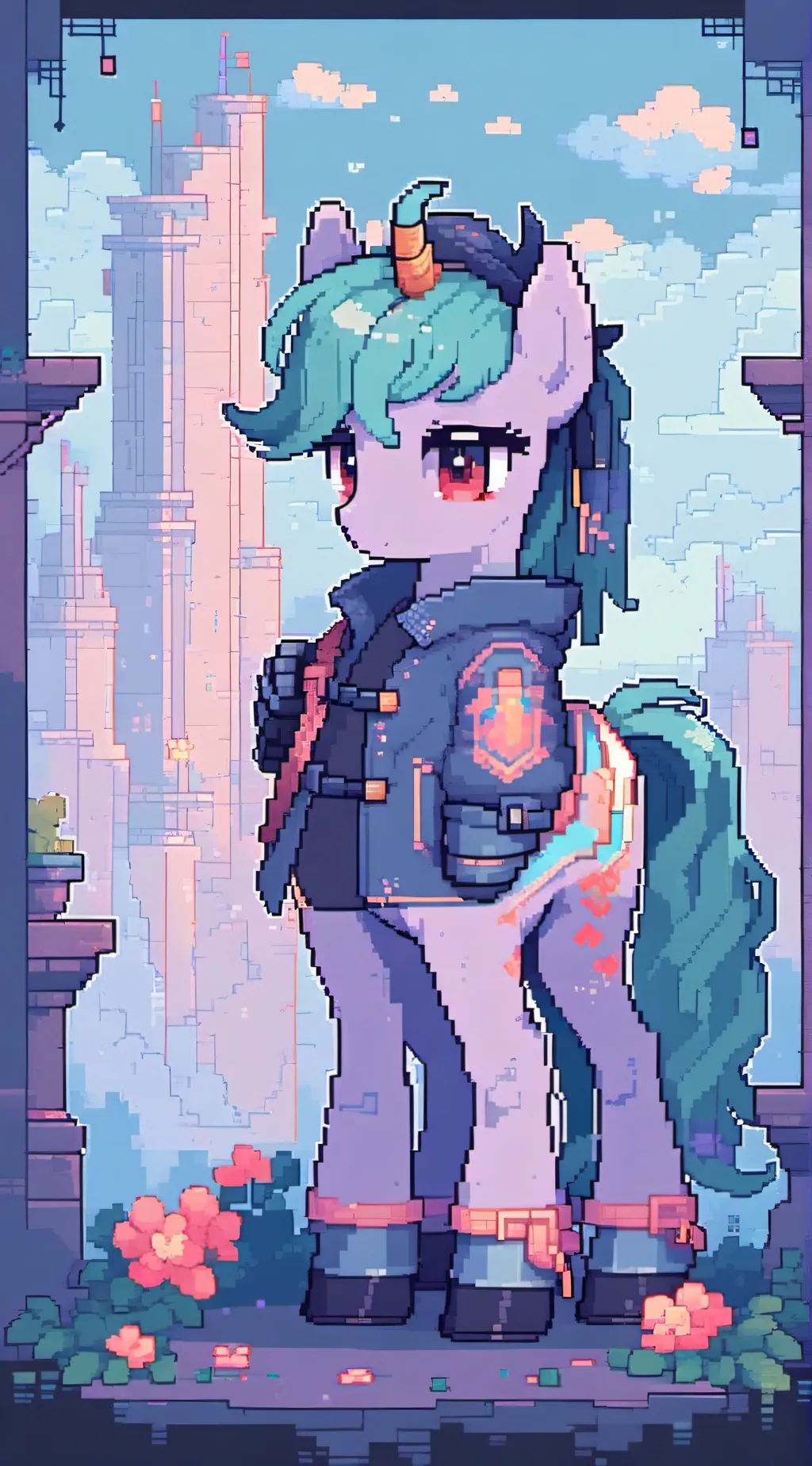 ai character: Fluffy pony.  background