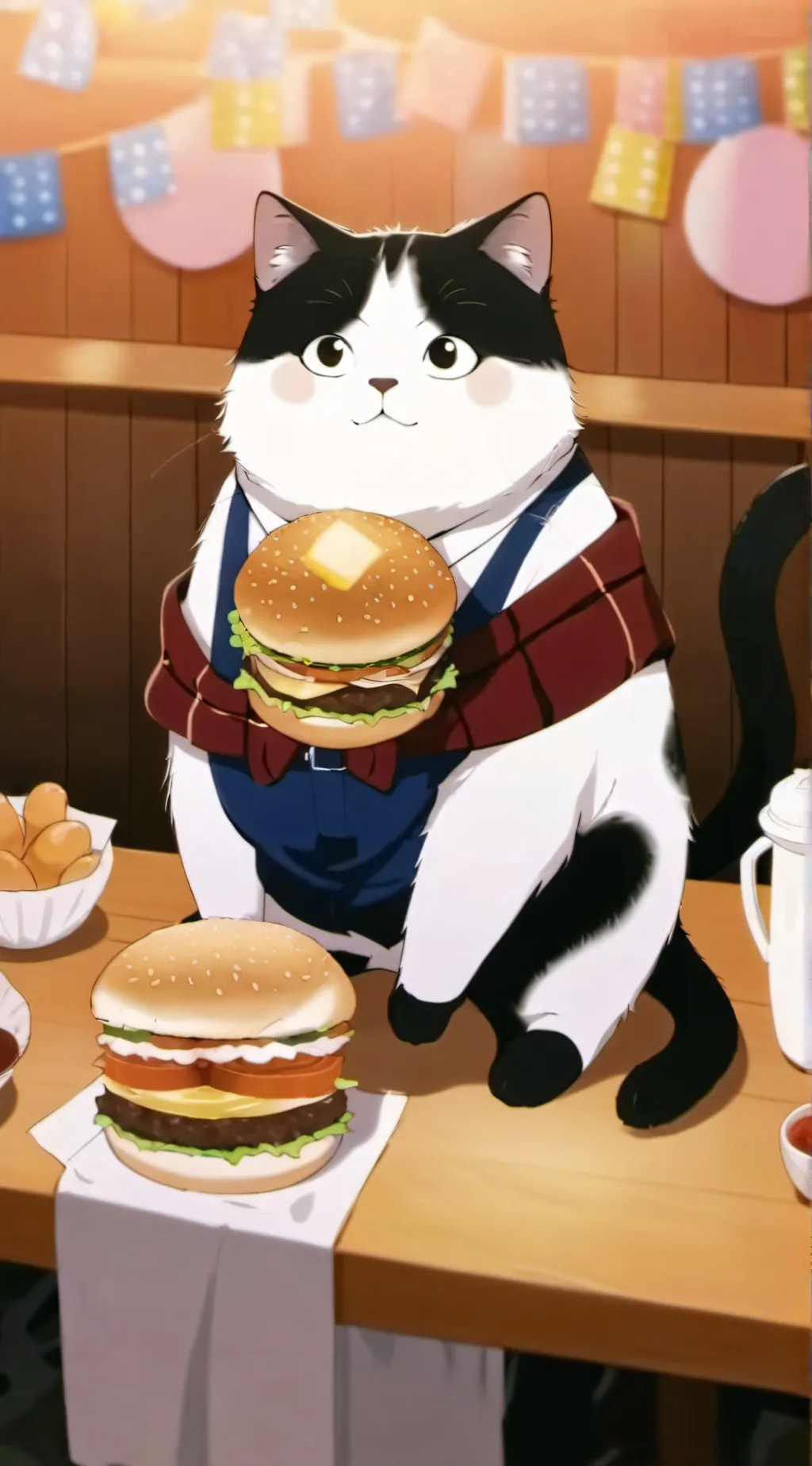 ai character: Fat cat burger background