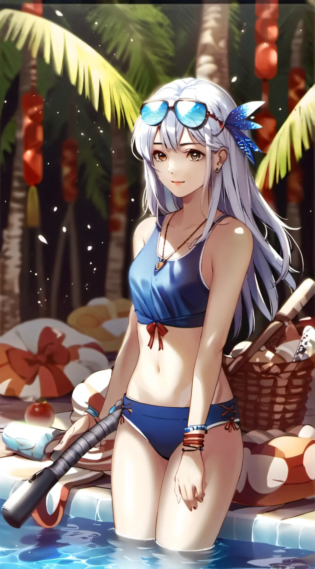 ai character: •Mha pool party• background