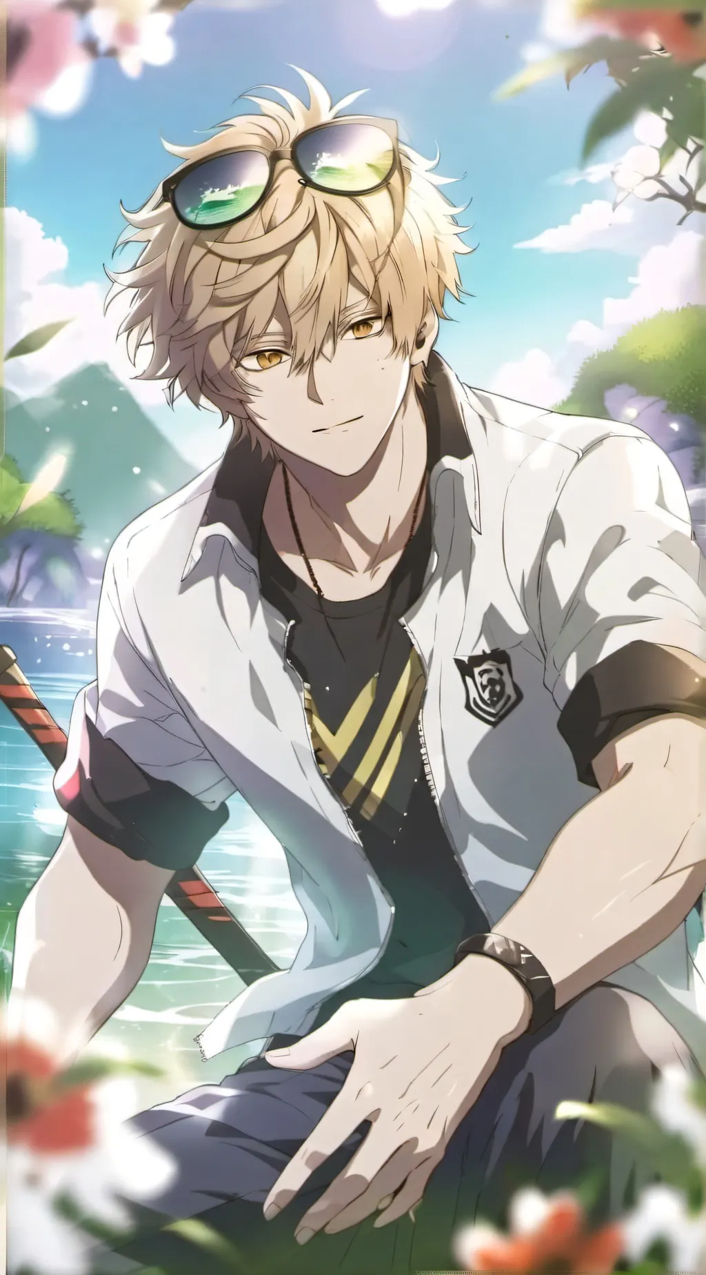 ai character: MHA beach 🏖 background