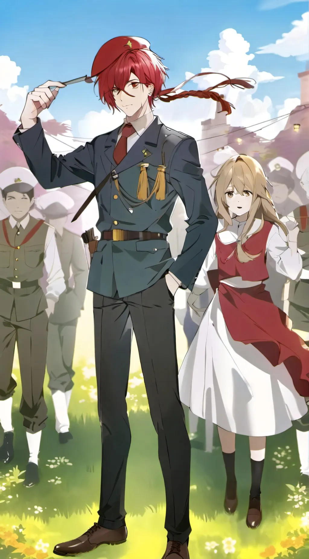 ai character: Red notscottish background