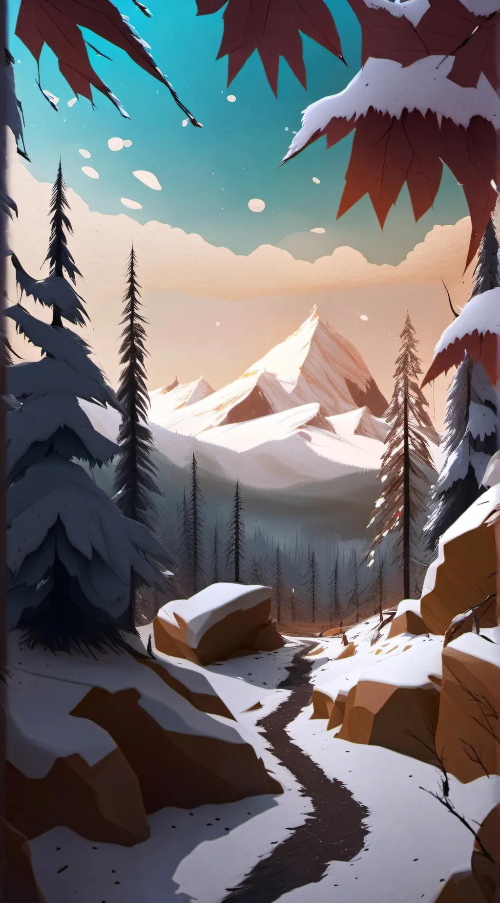 ai character: Snowy forest. background