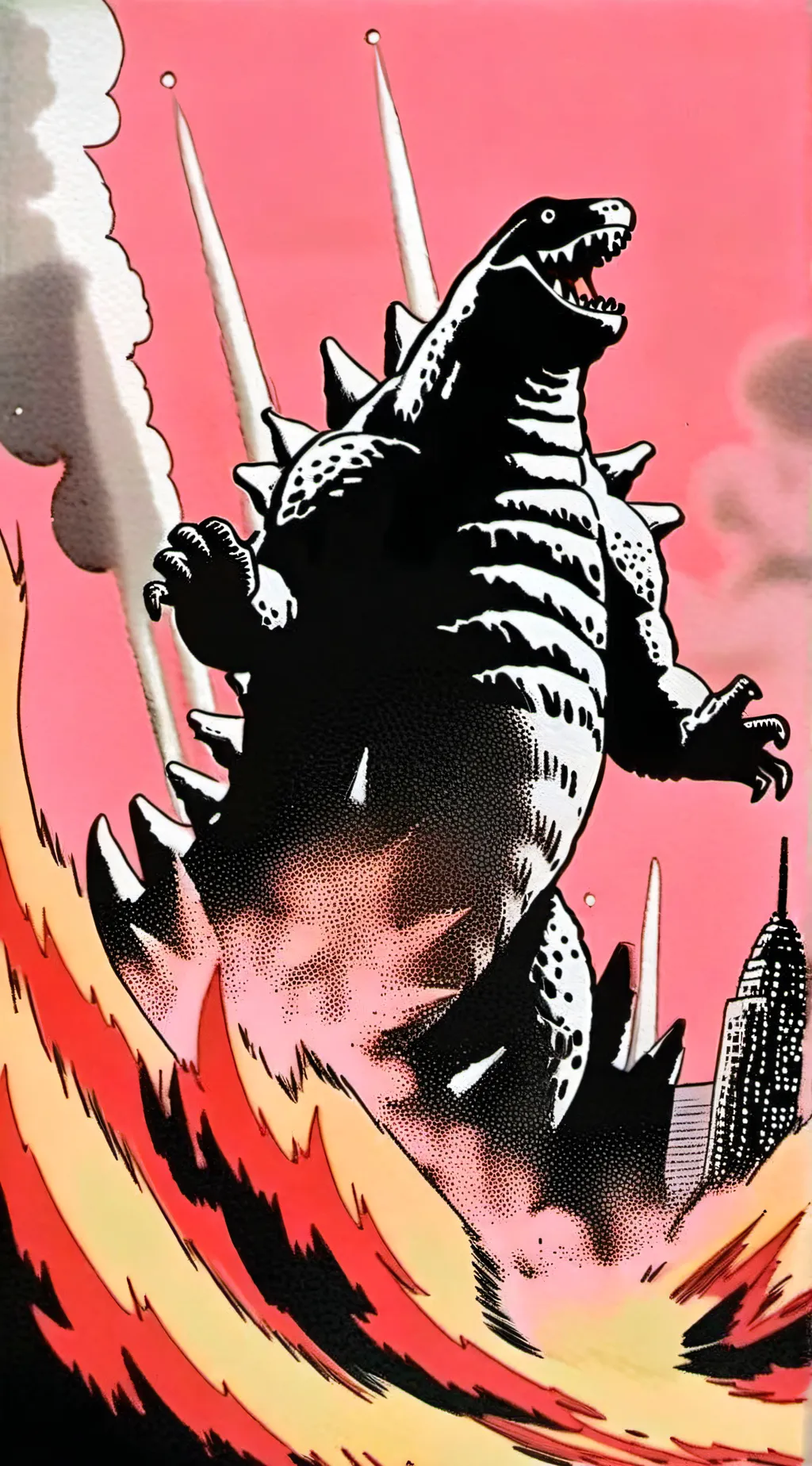 ai character: Godzilla 60s background