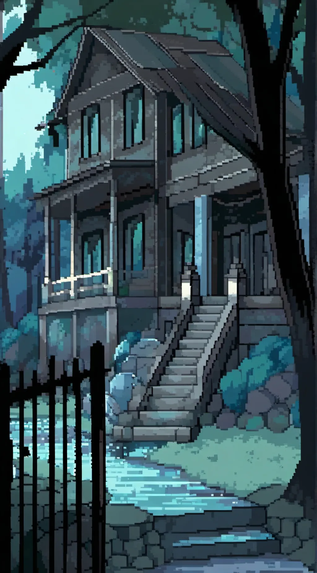 ai character: abandoned house background