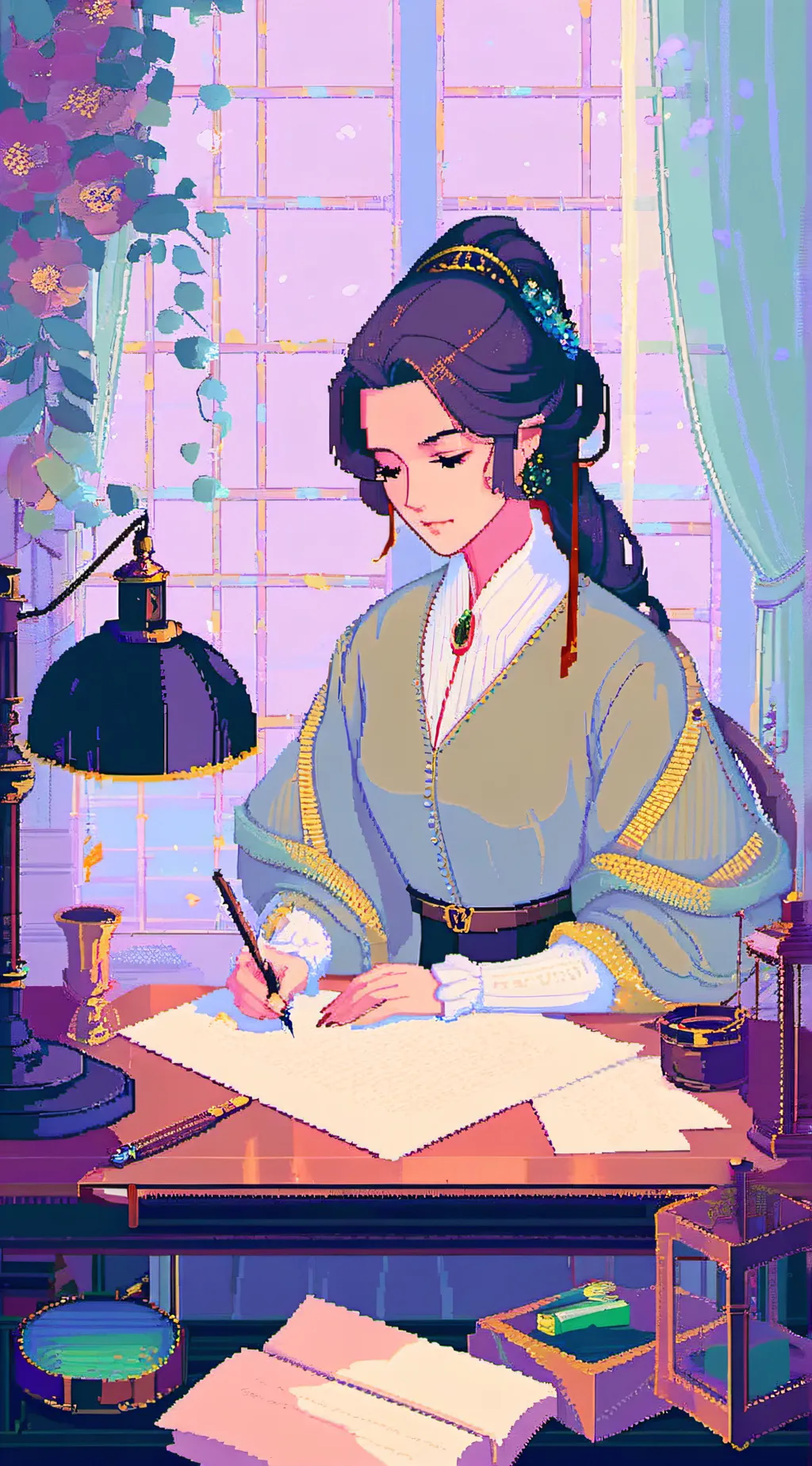 ai character: Violet background