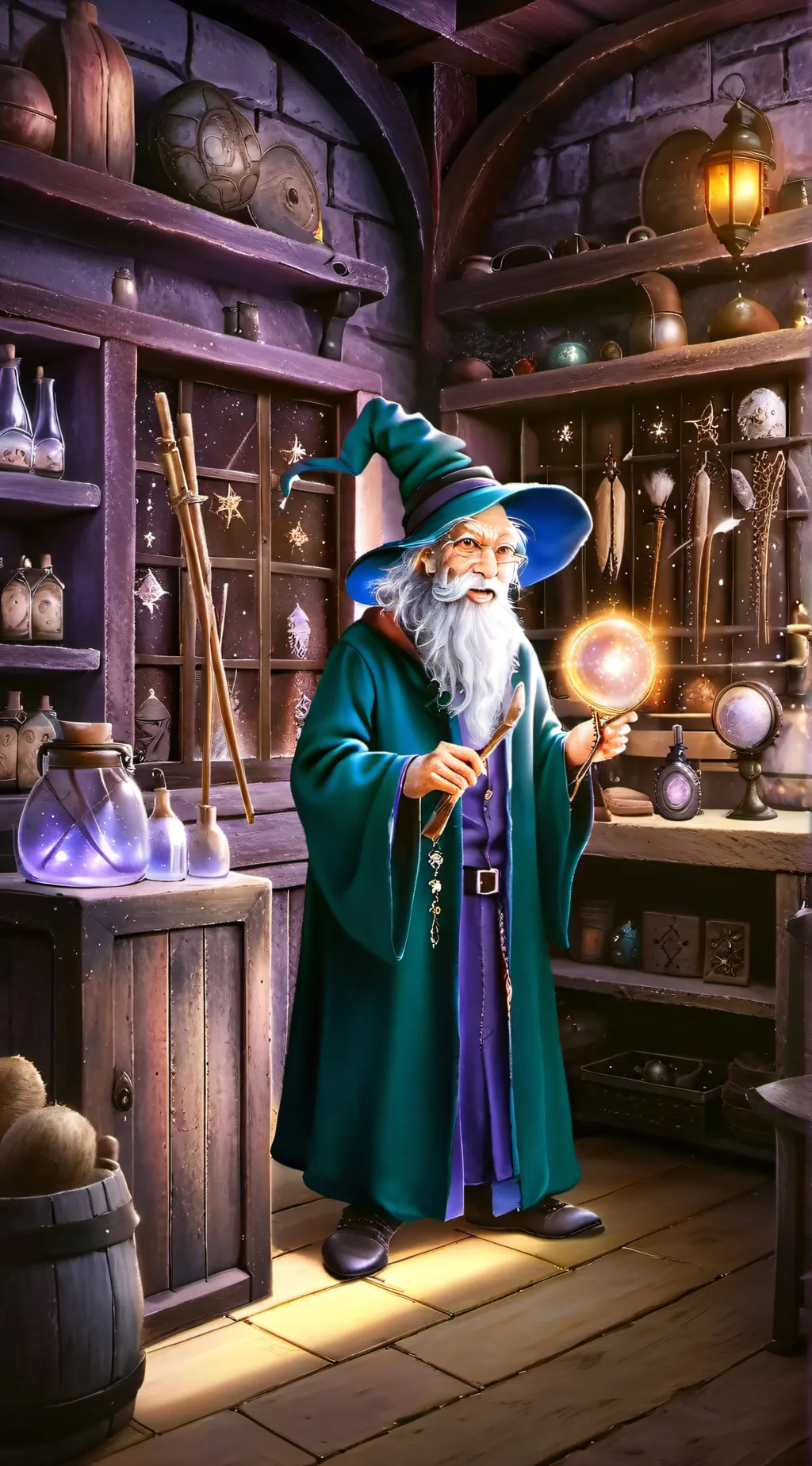 ai character: wand shop  background