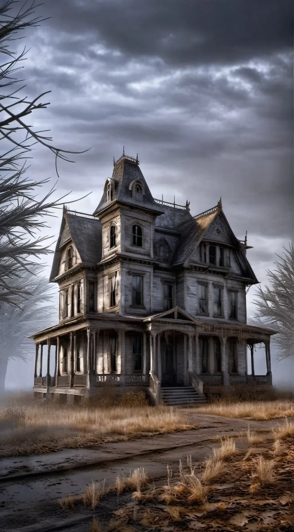 ai character: haunted house  background