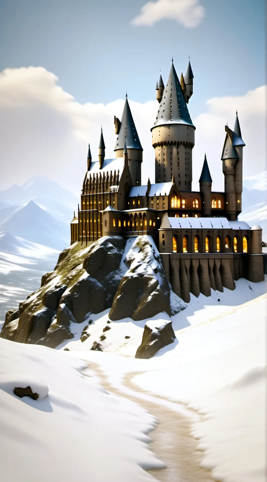 ai character: Hogwarts/winter background