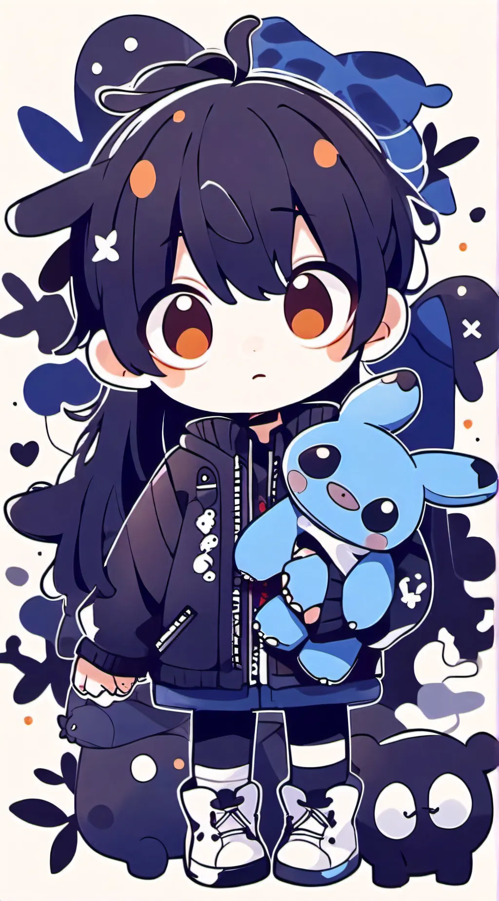 ai character: Stich💙🦋🔵🌀🔹 background