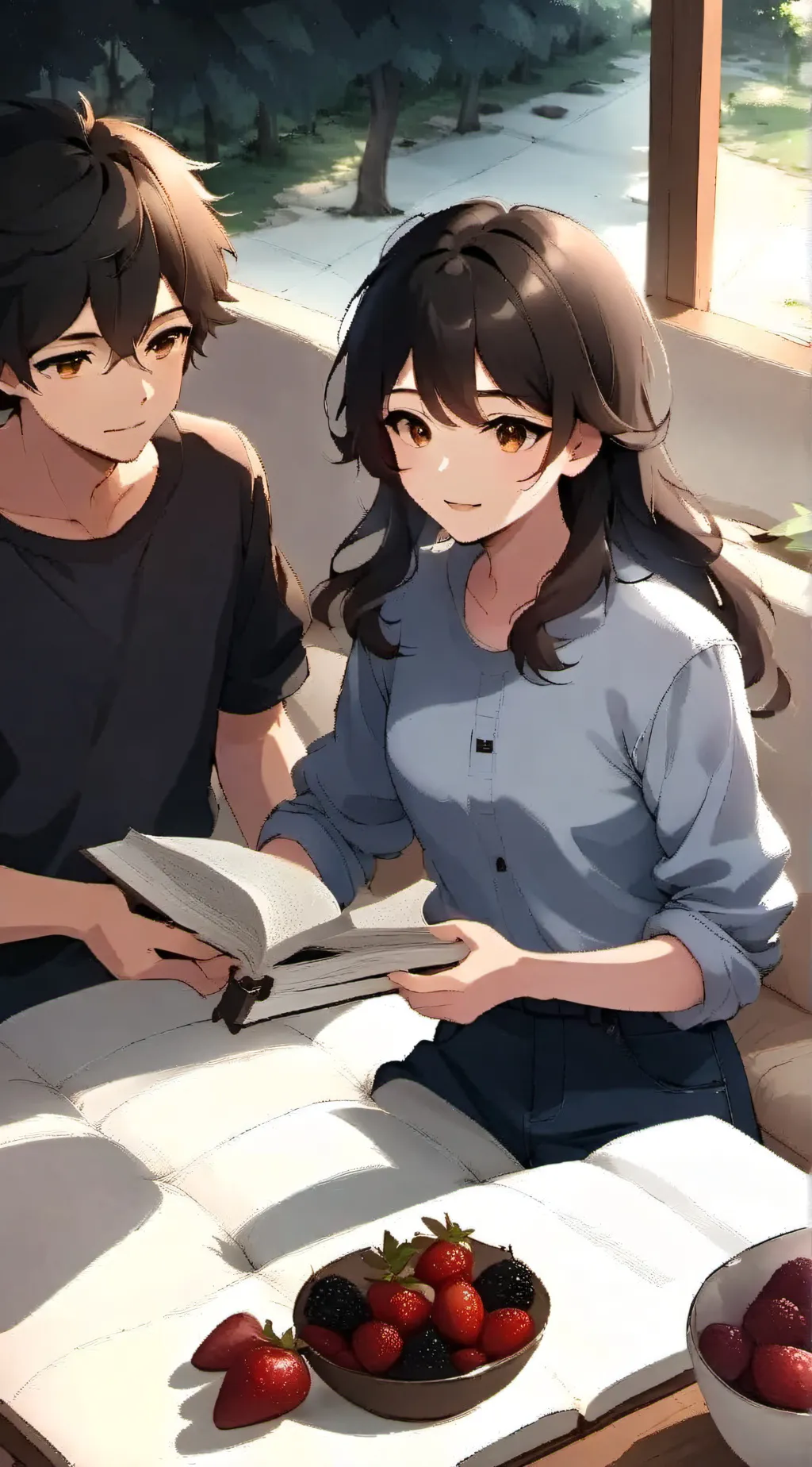 ai character: Maya and Jake  background