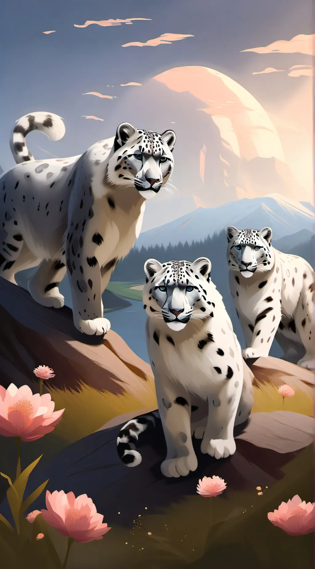 ai character: 3 Snow Leopards background