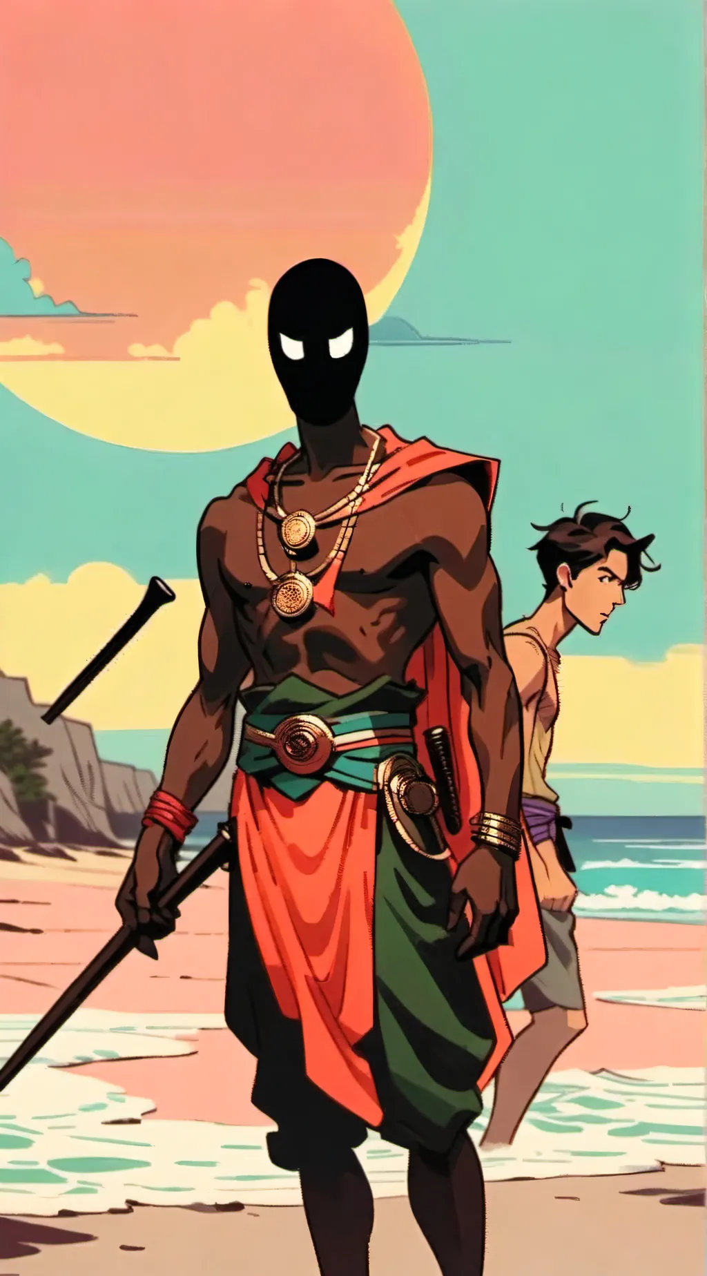 ai character: chains on vacation background