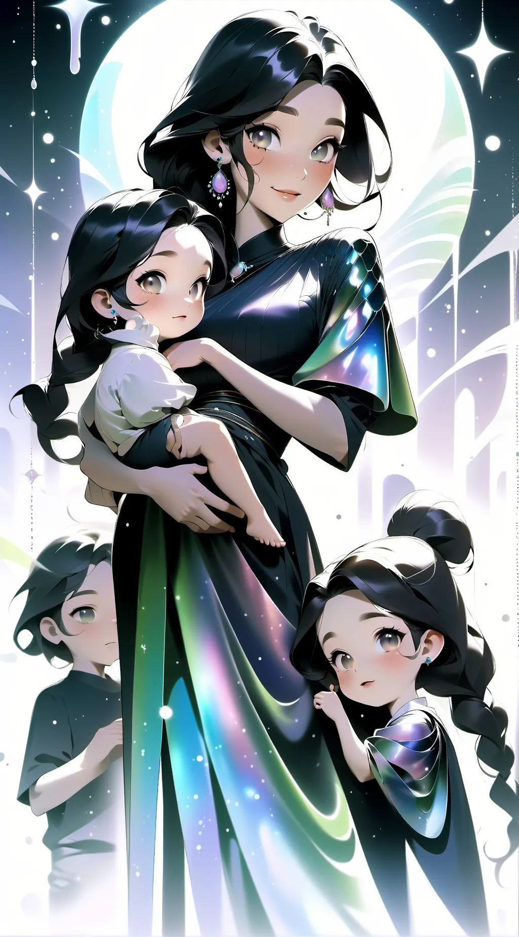 ai character: kids and mommy background