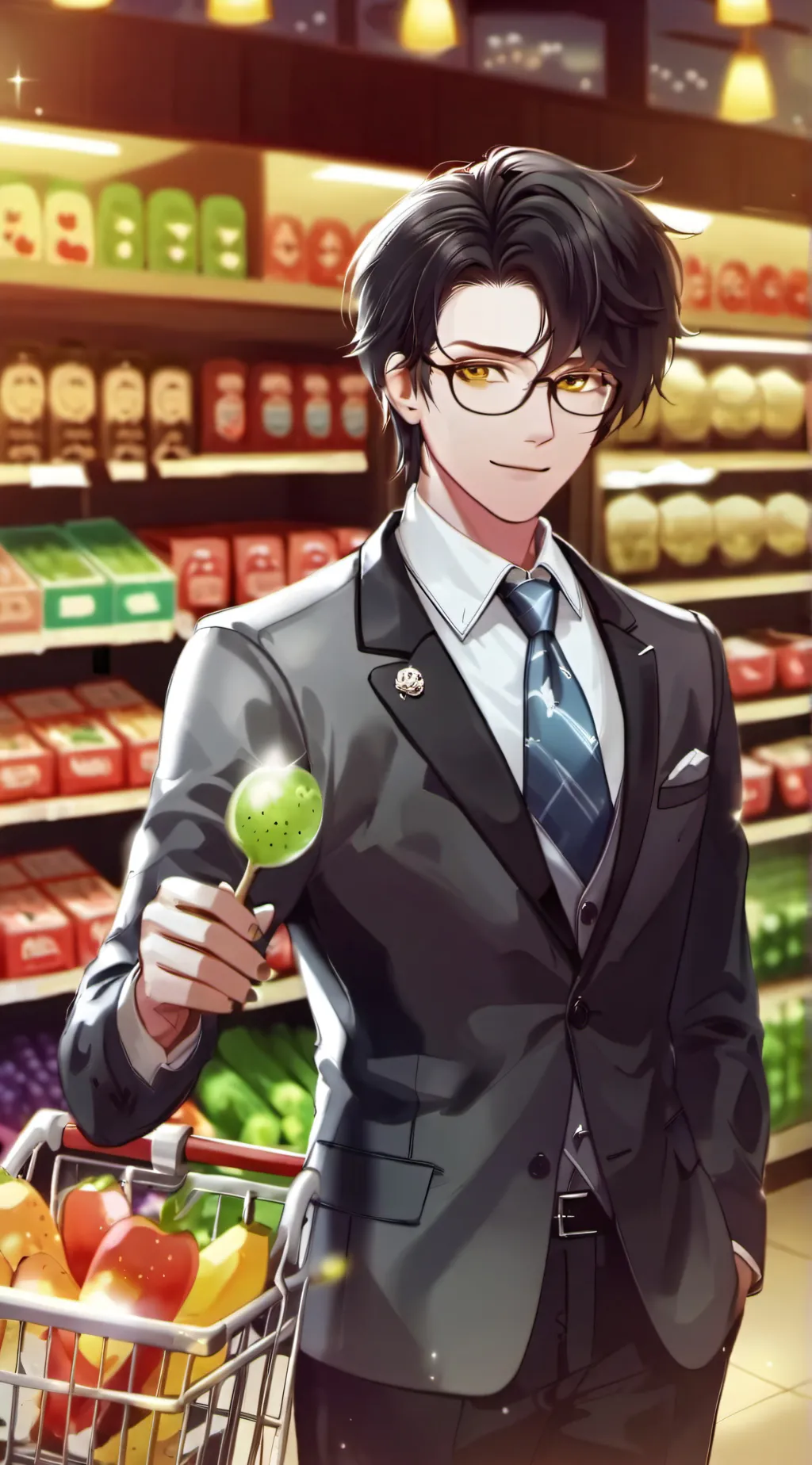 ai character: supermarket background