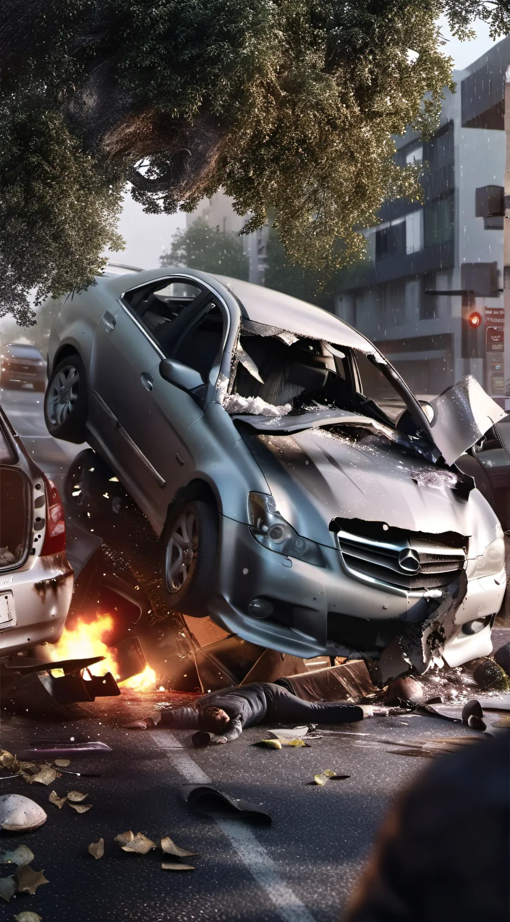 ai character: car crash background