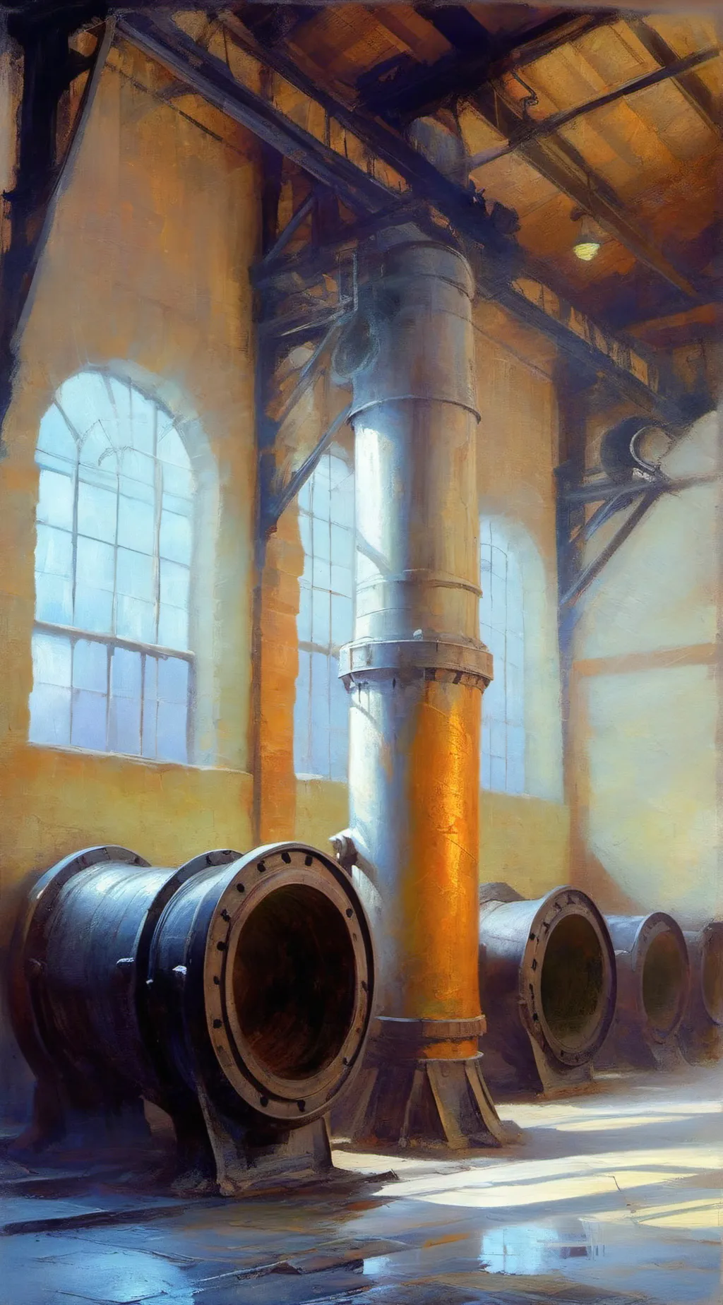 ai character: metal pipe background