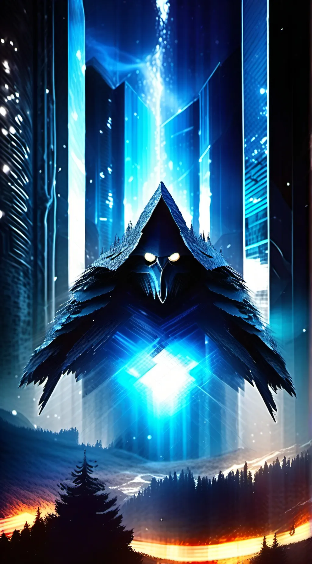 ai character: blue stream background