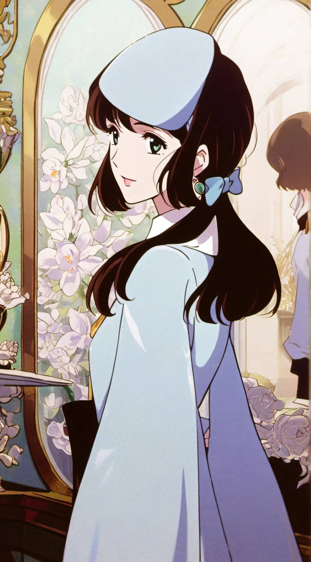 ai character: Speaker woman  background