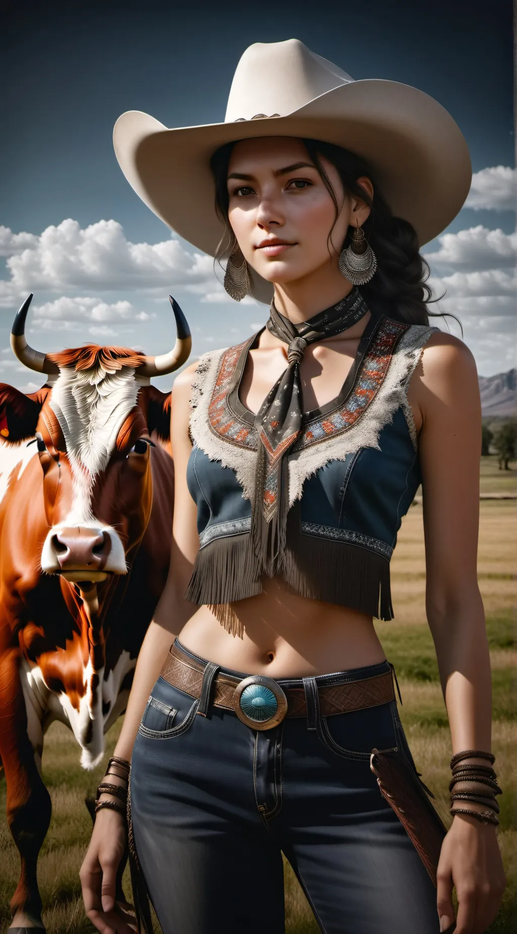 ai character: cow girl  background