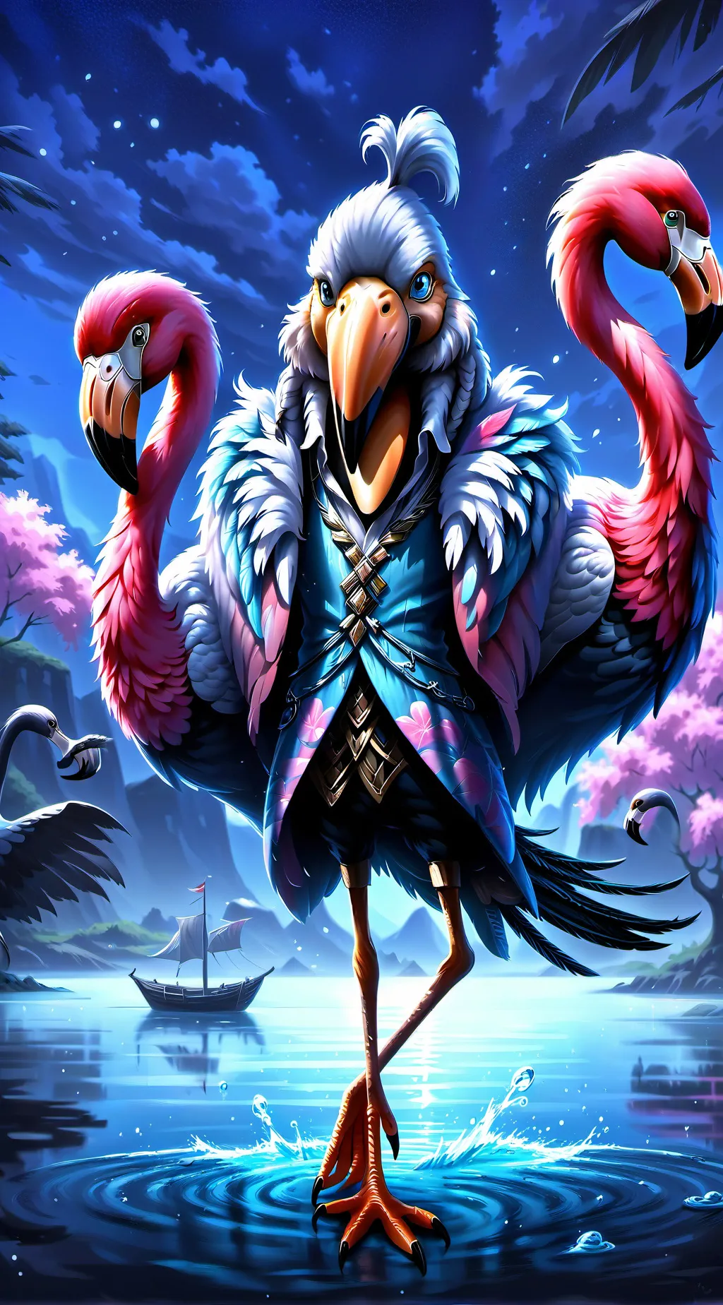 ai character: party flamingo  background