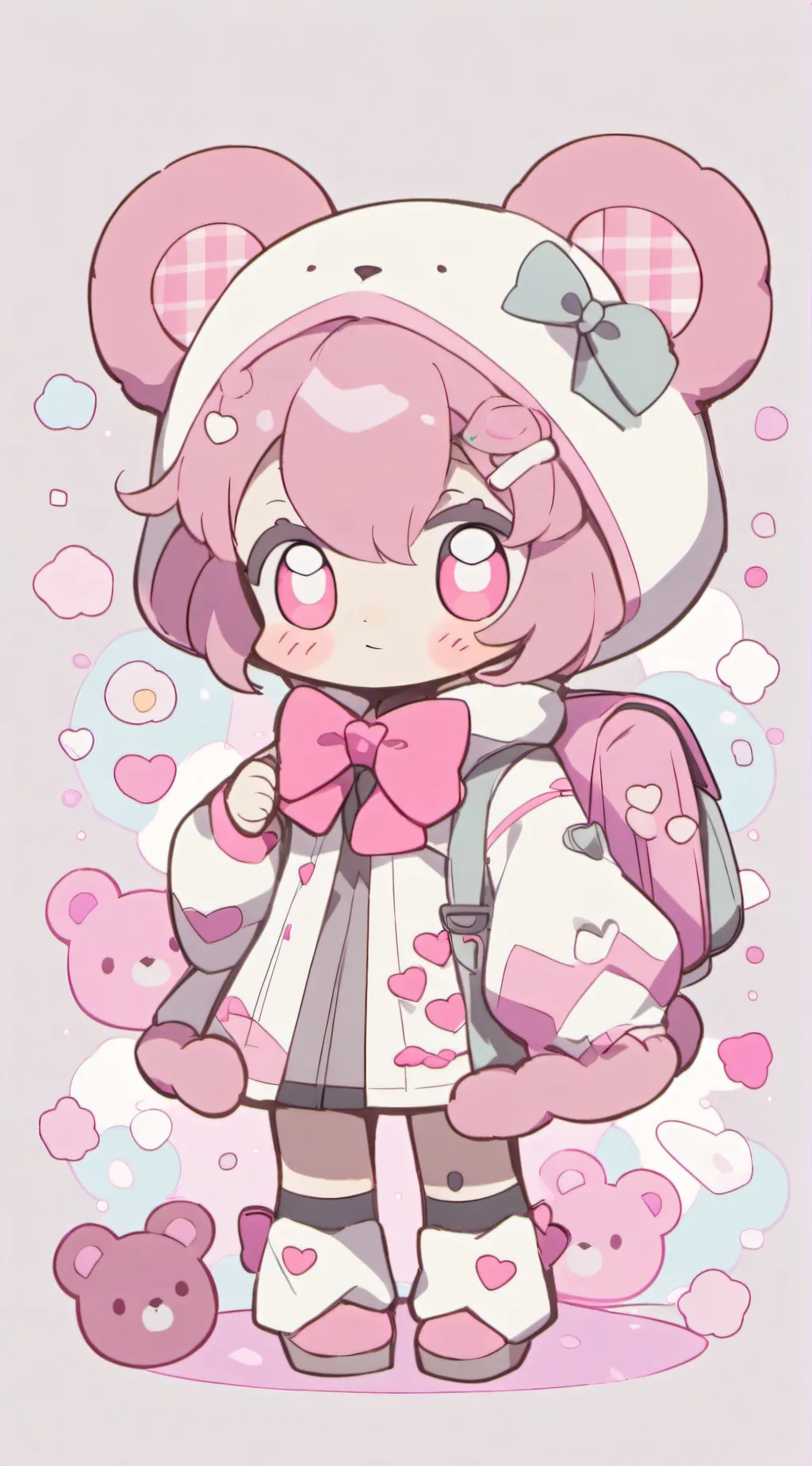 ai character: Pink teddy bear. background