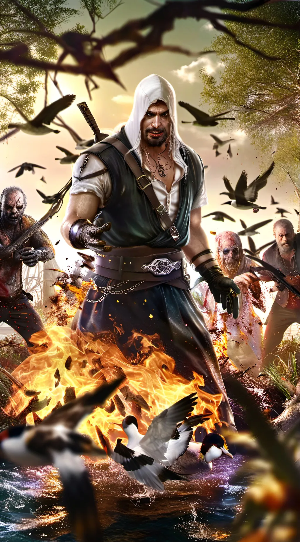 ai character: duck horror background