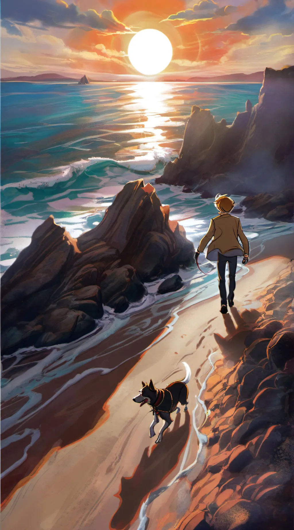 ai character: Hh at the beach  background