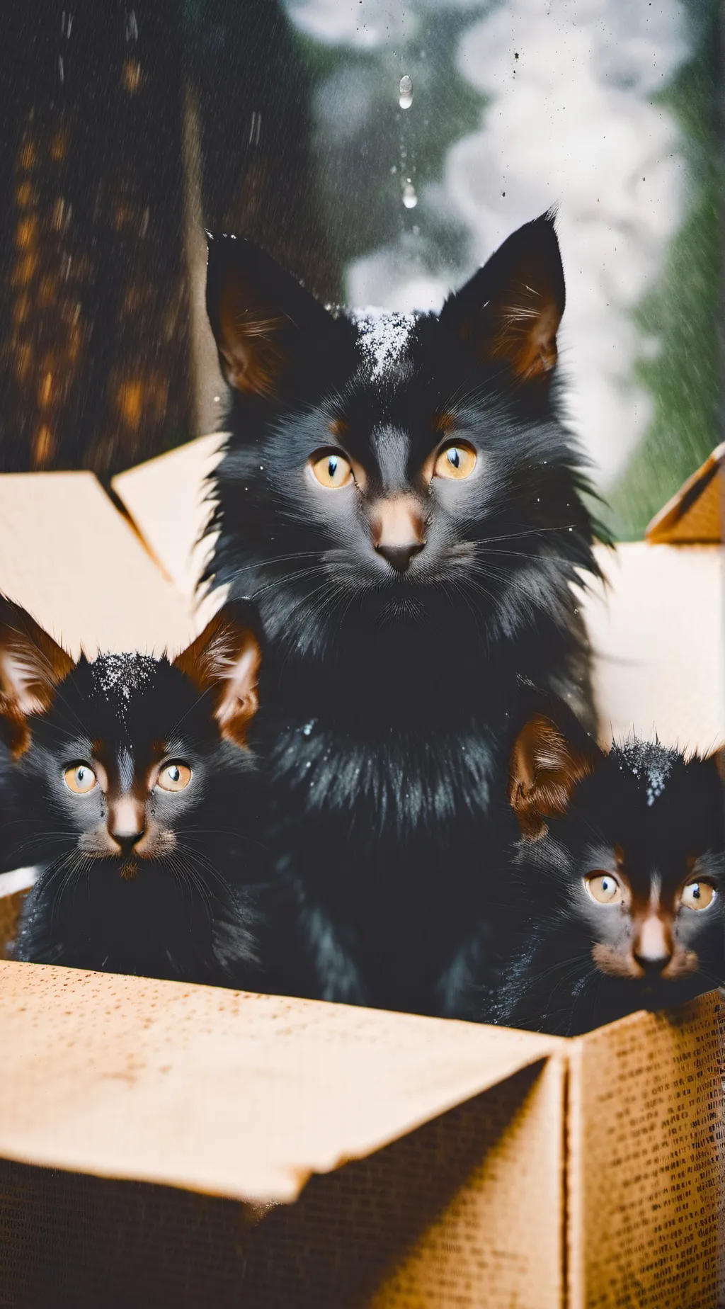 ai character: Mama cat and kits background