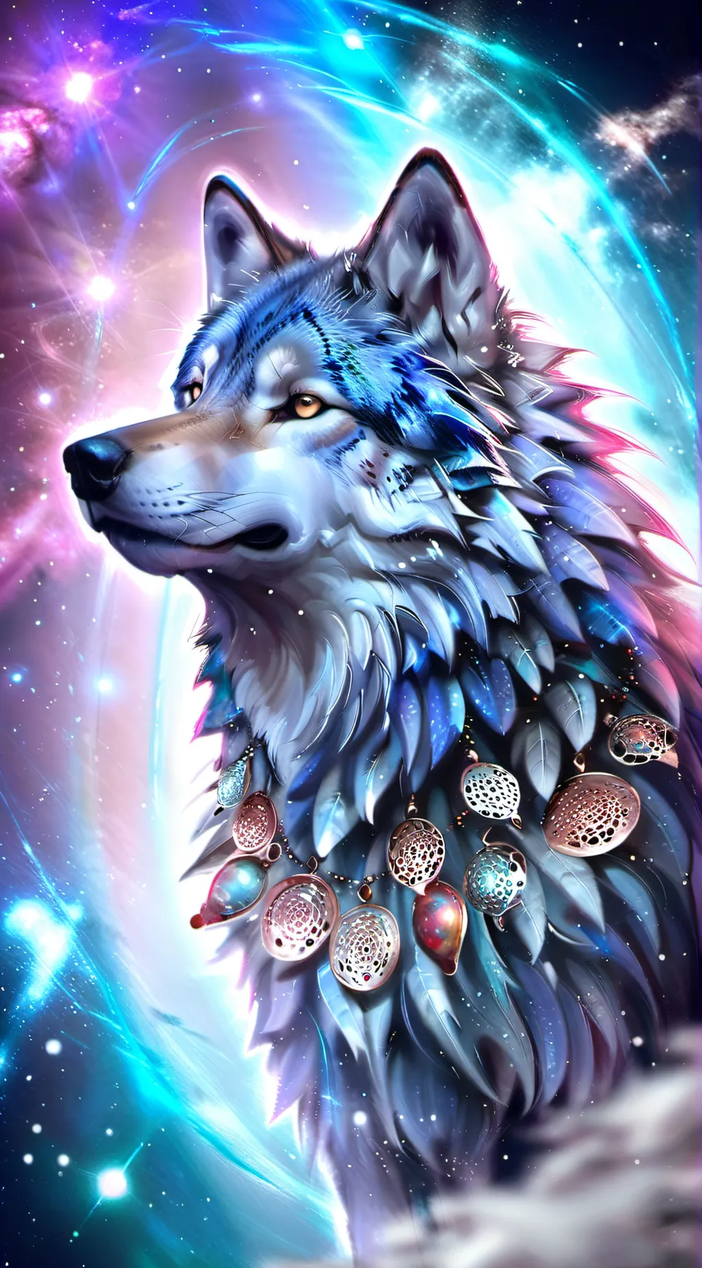 ai character: Galaxy wolf background
