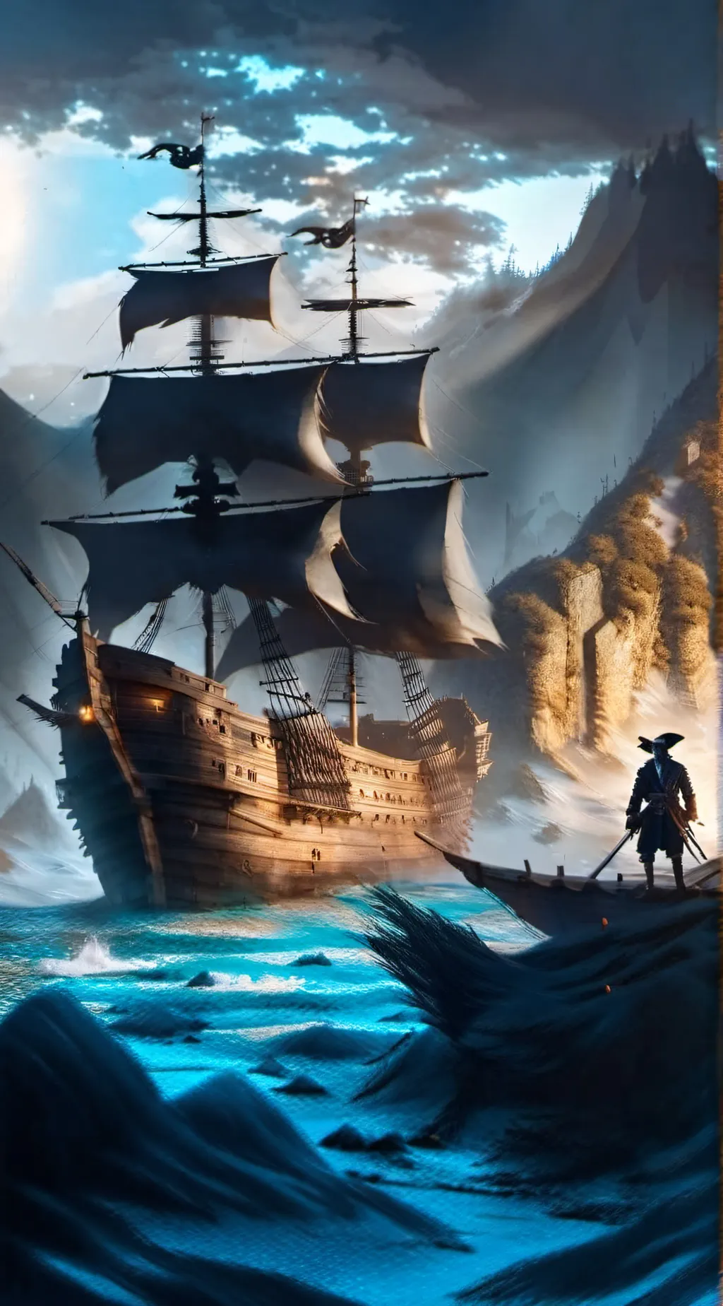 ai character: HH+pirate ship background