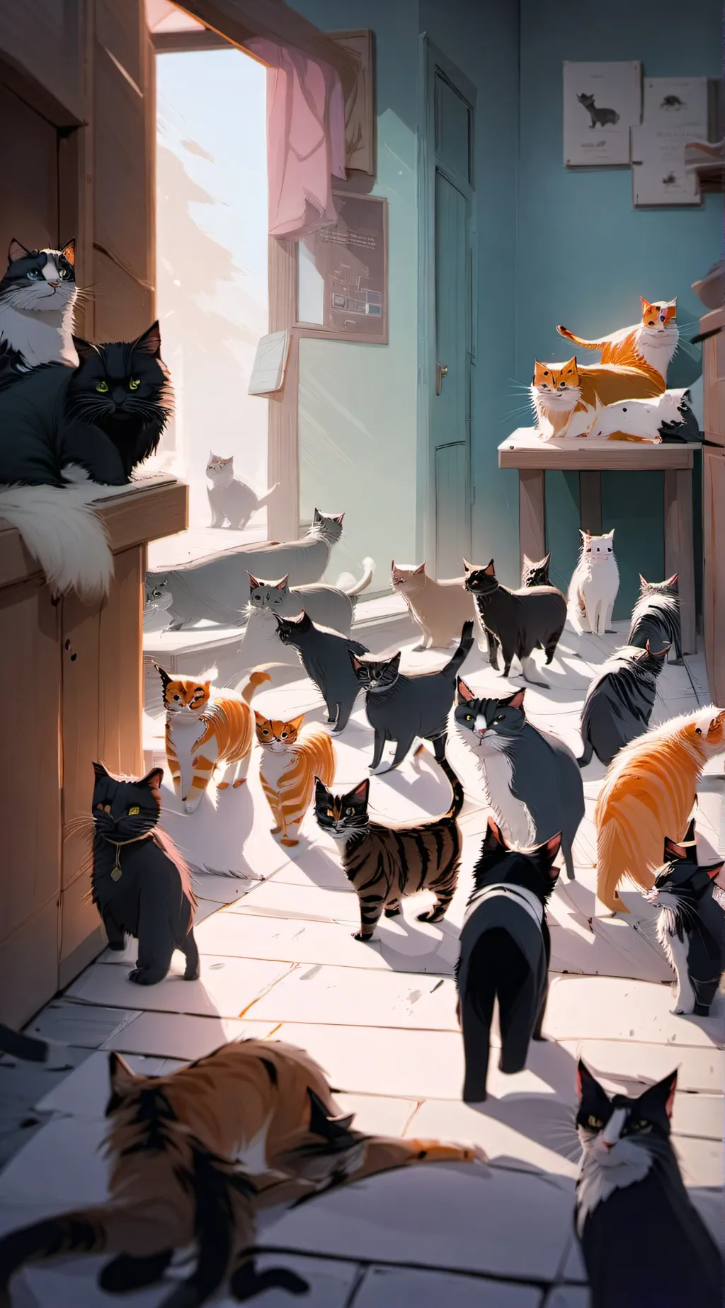 ai character: Daycare cats background