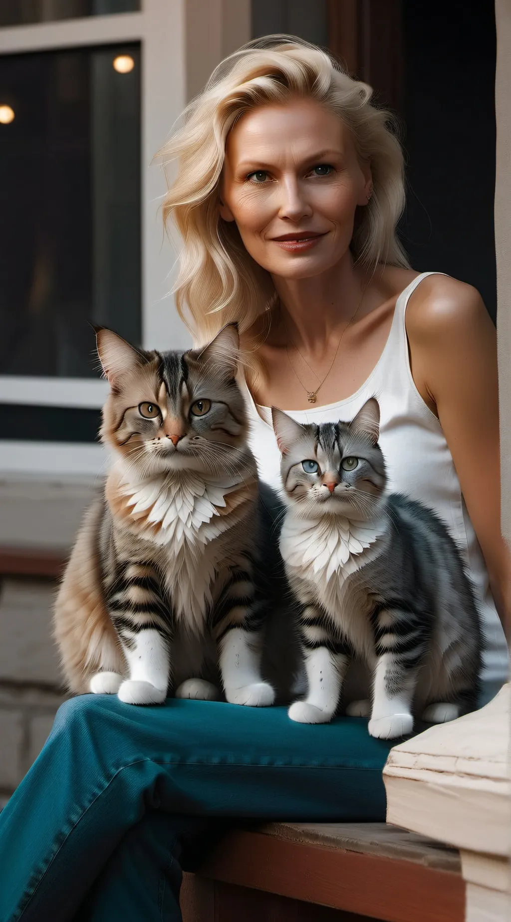 ai character: Cats sit on you background