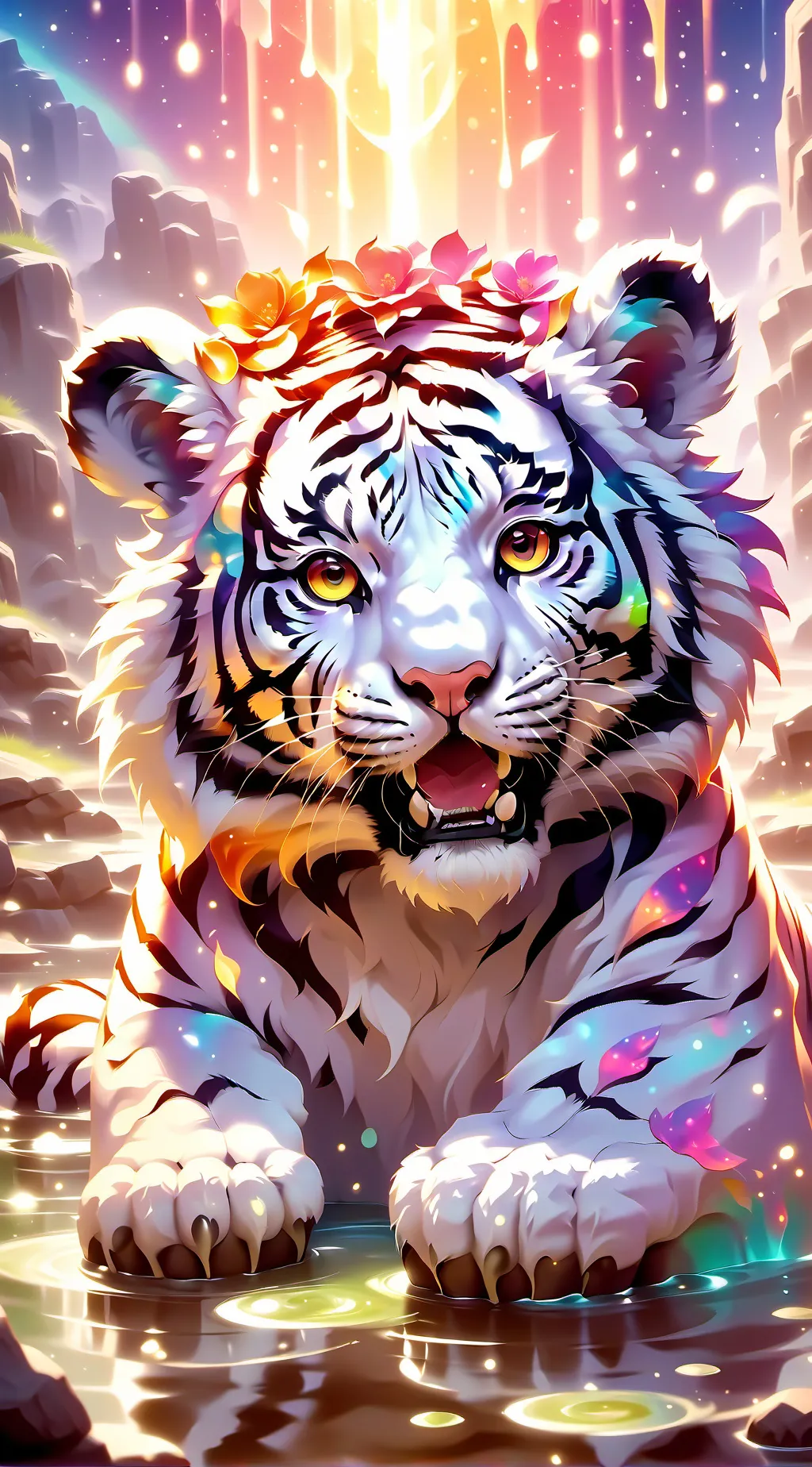 ai character: Rainbow tiger  background