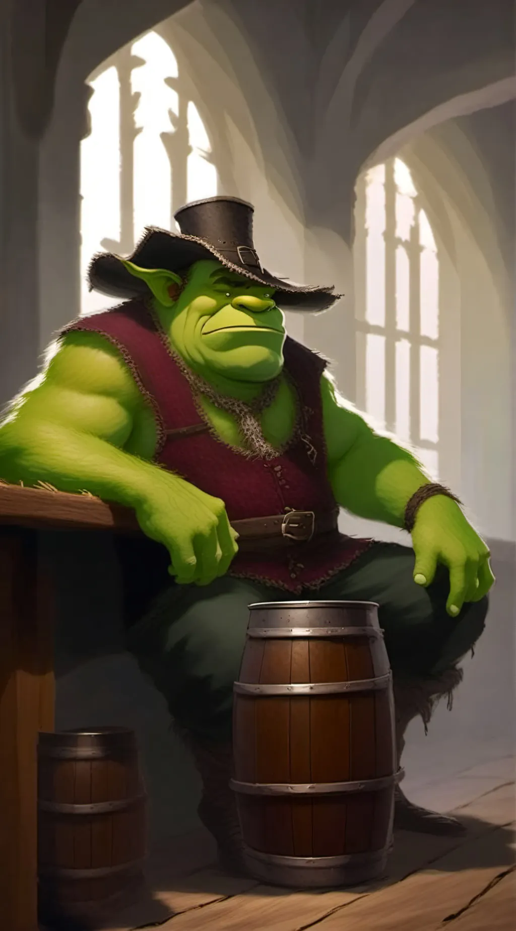 ai character: cow boy shrek background