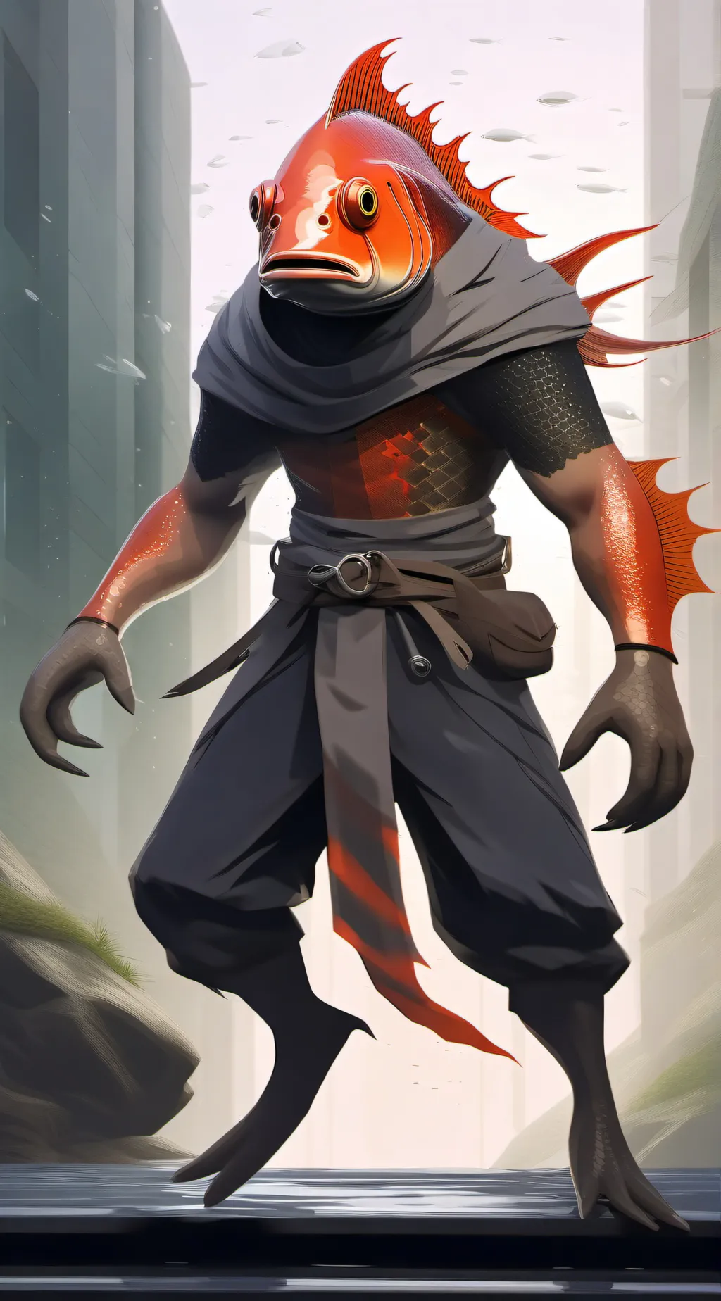 ai character: Fish Man Creature. background