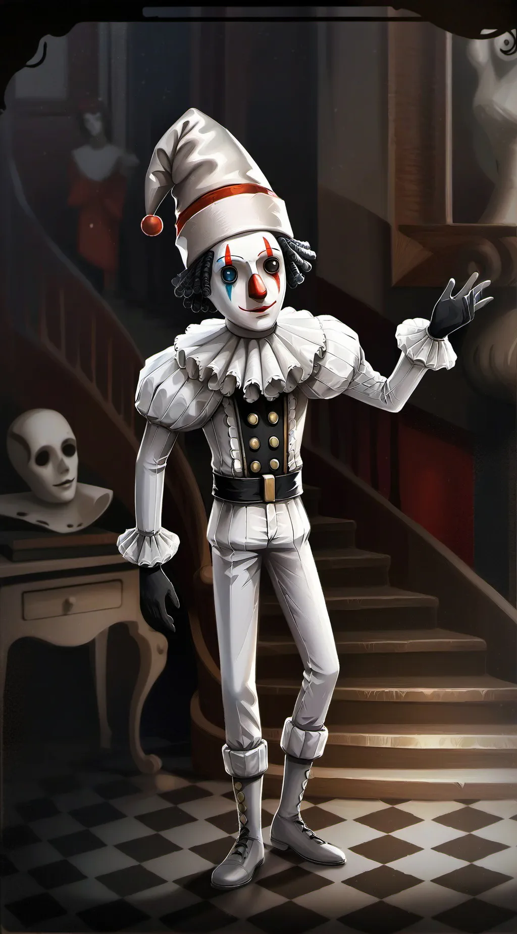 ai character: Haunted Pierrot background