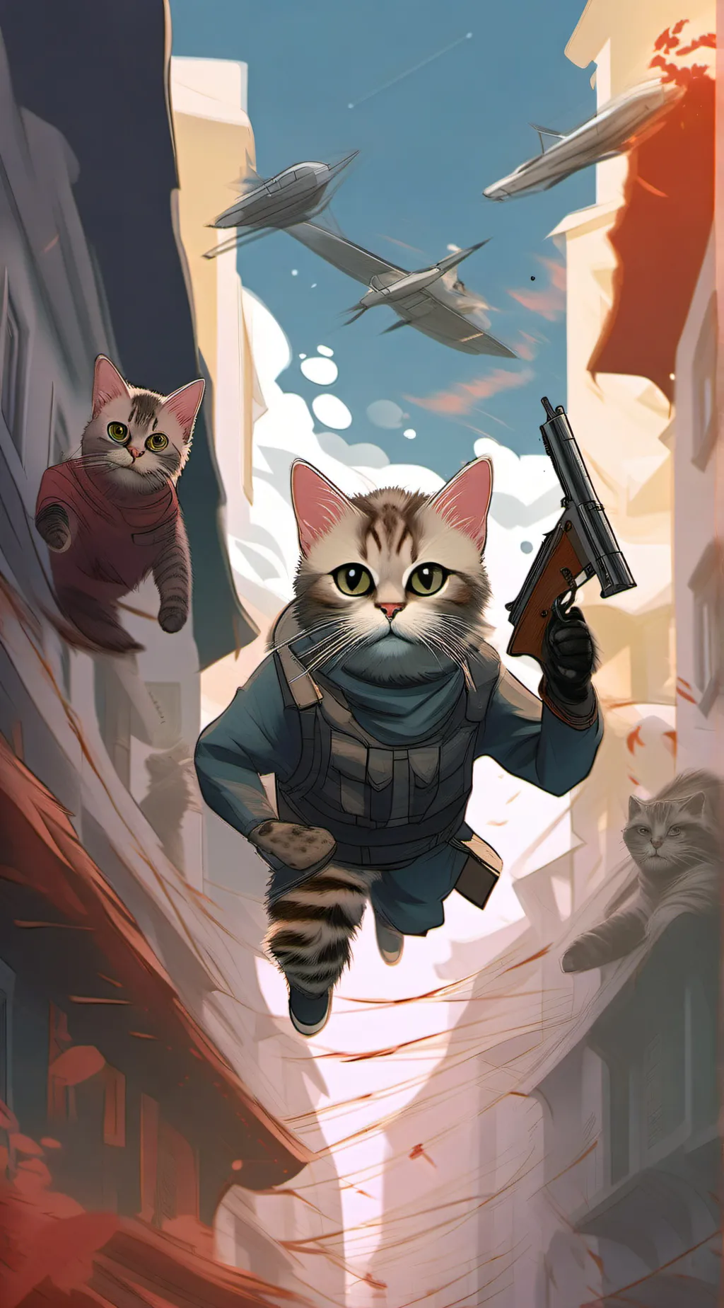 ai character: cat and dog war background