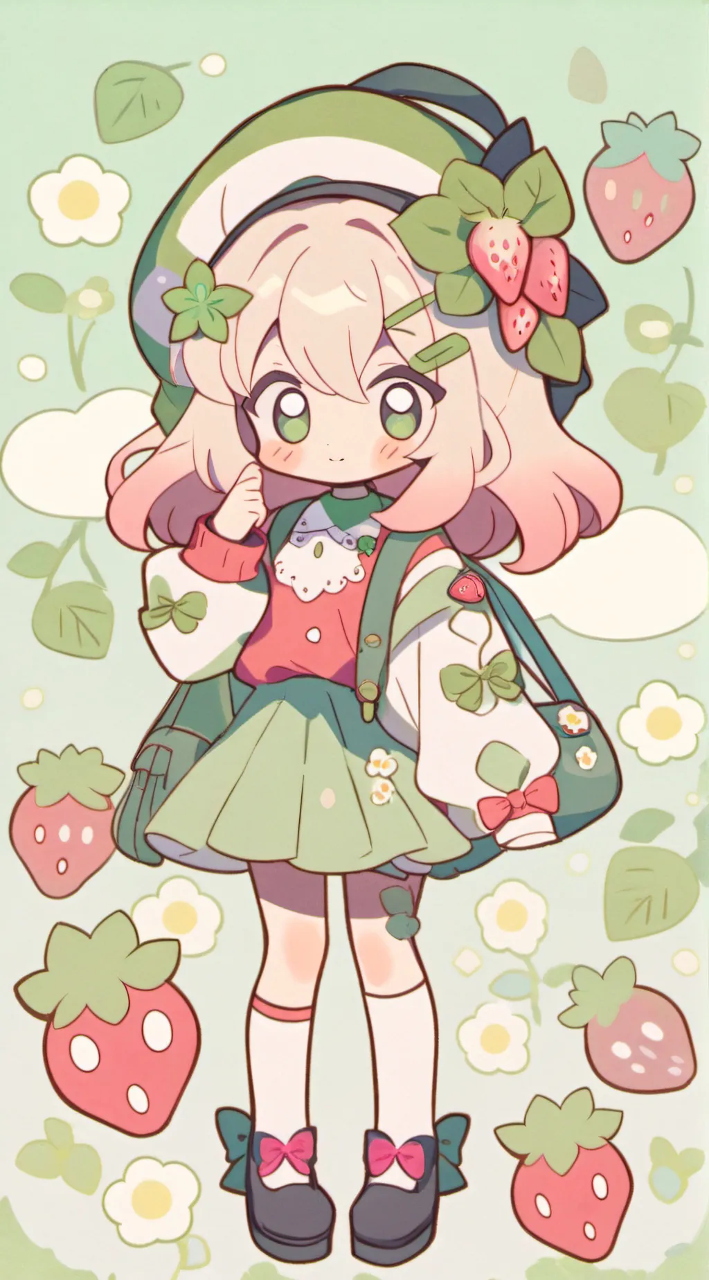ai character: strawberry background