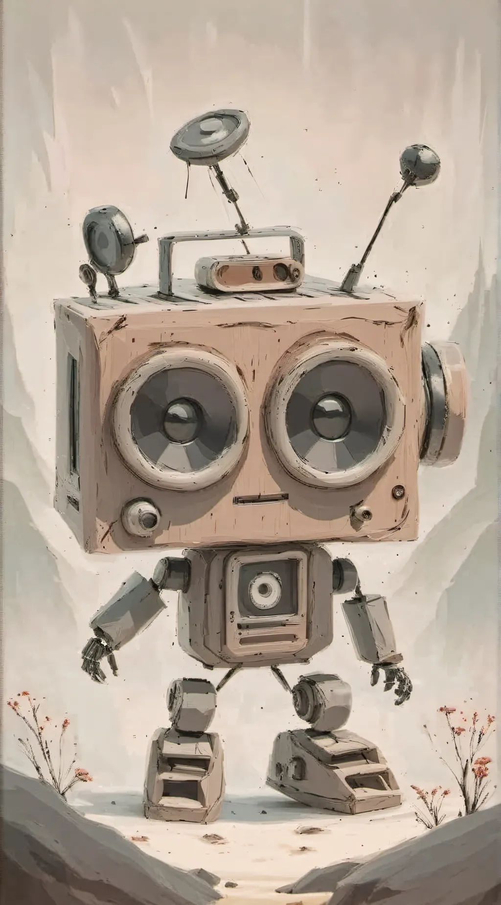 ai character: ᖇᗩᗪIO ᖇOᗷOT background