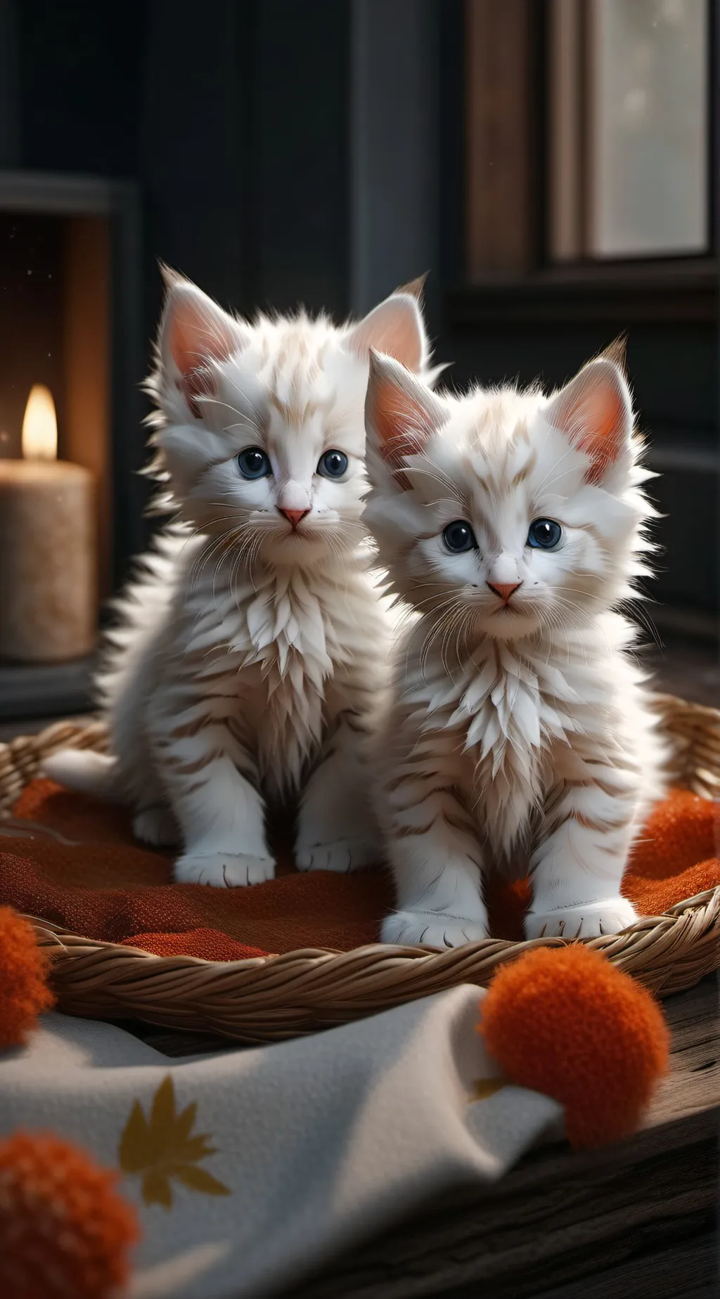 ai character: 2 white kittens background