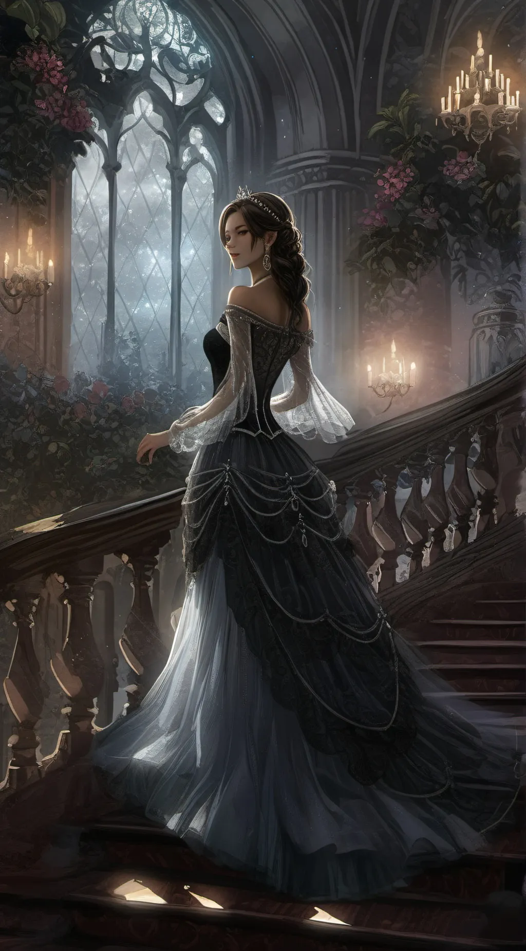 ai character: girl in a ballroom background