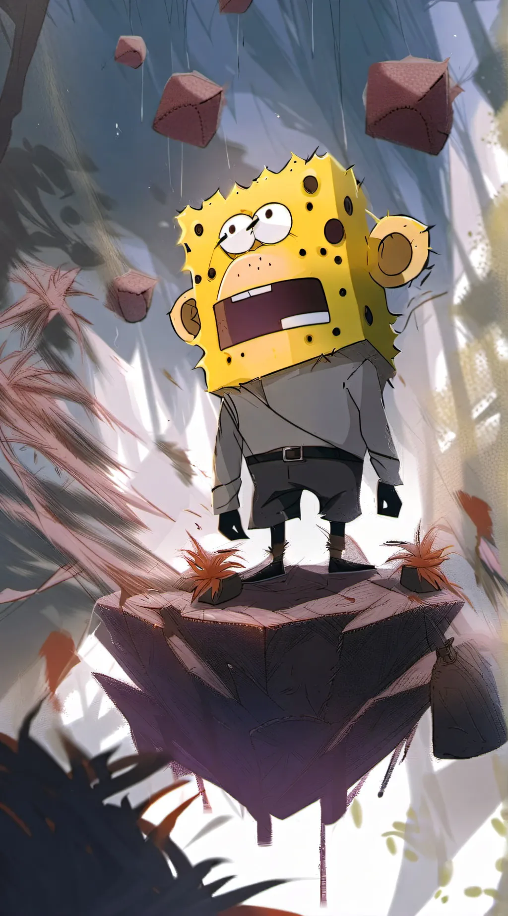 ai character: monkey spongebob  background