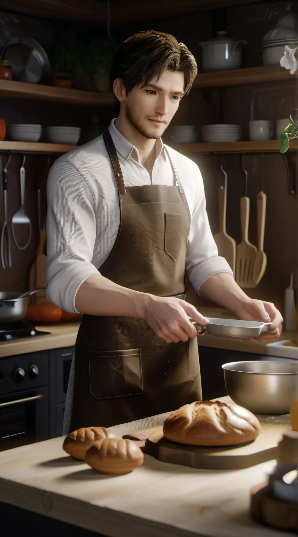 ai character: man in a kitchen  background