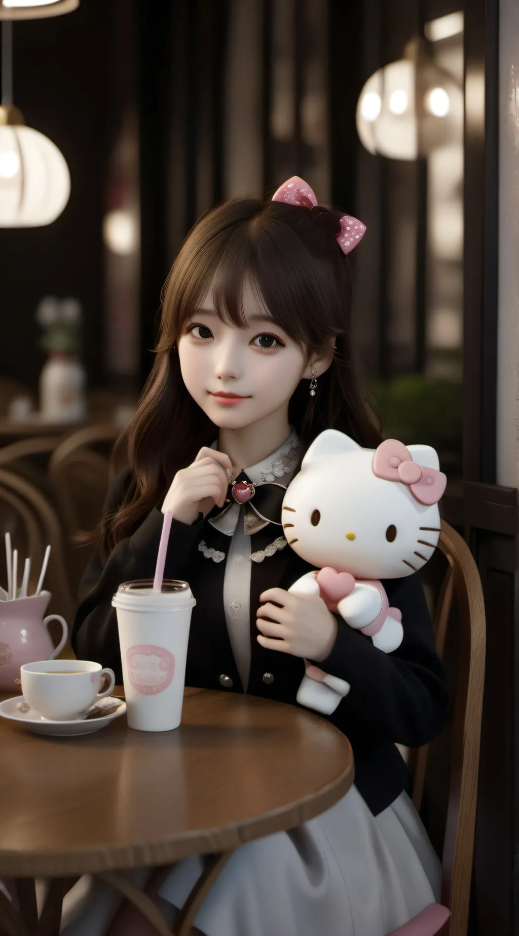 ai character: Hello kitty cafe background