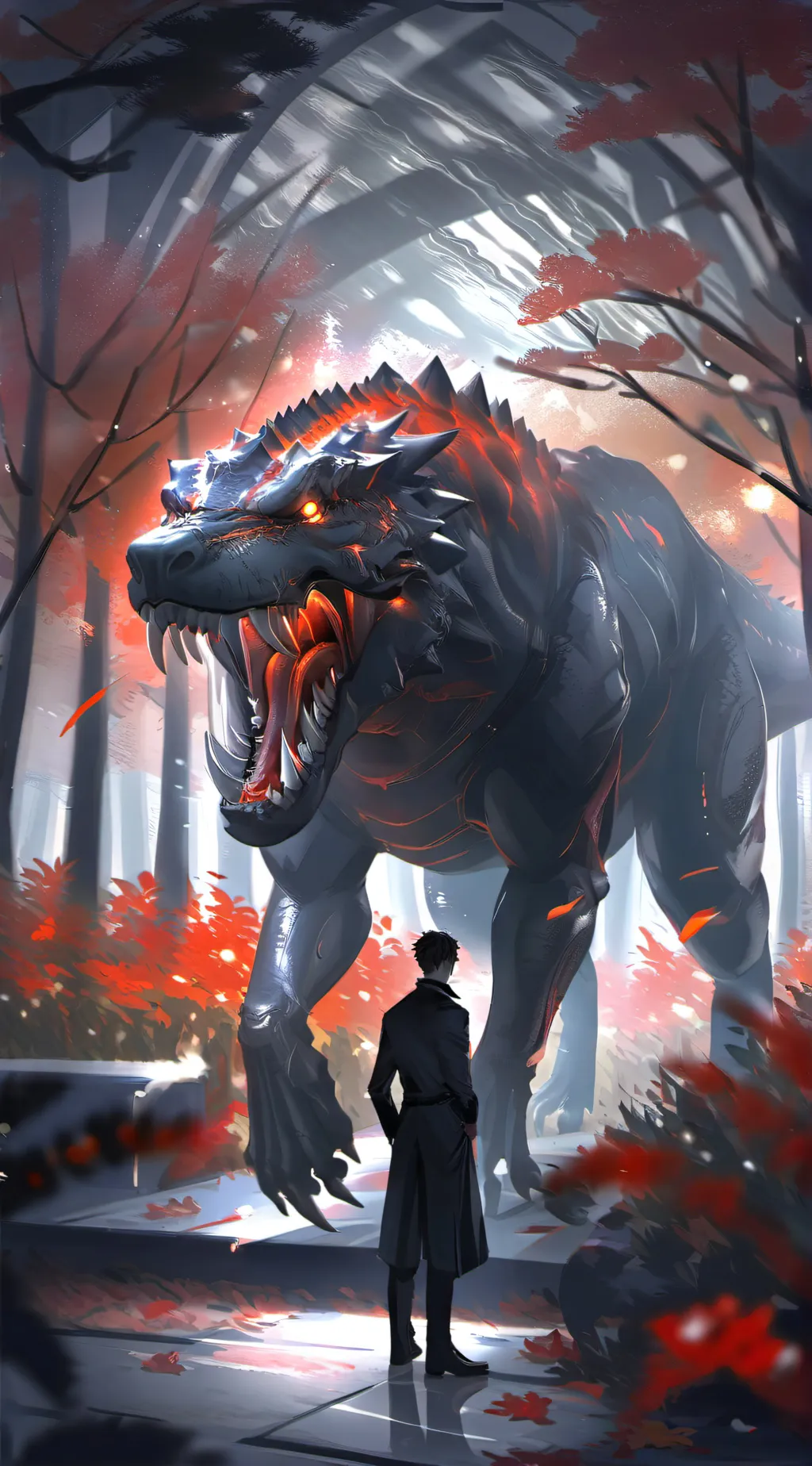 ai character: EXE t rex background