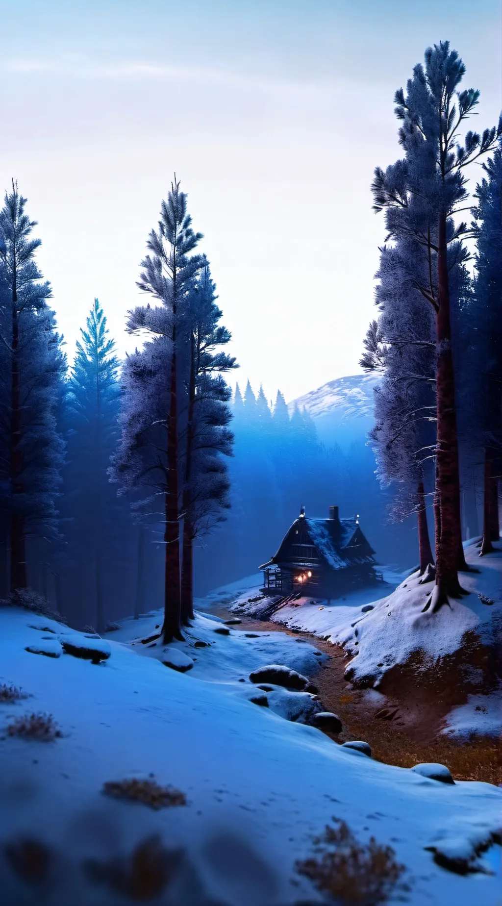 ai character: Snowy forest background