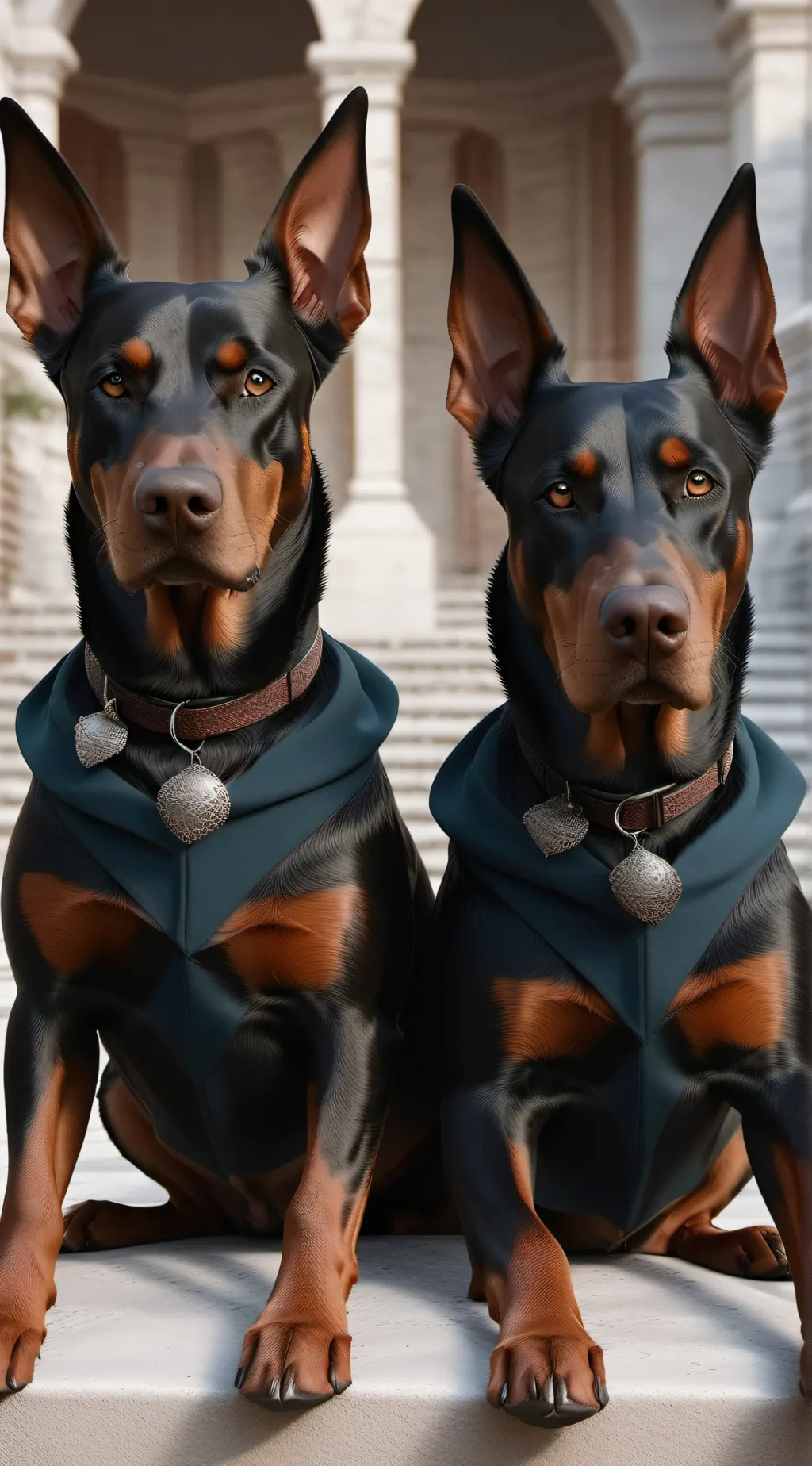 ai character: 2 doberman's dogs background